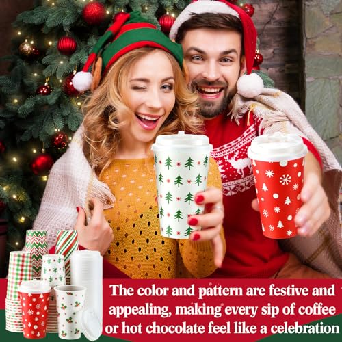 Sliner 60 Pcs Christmas Coffee Cups with Lids 16 oz, 6 Designs