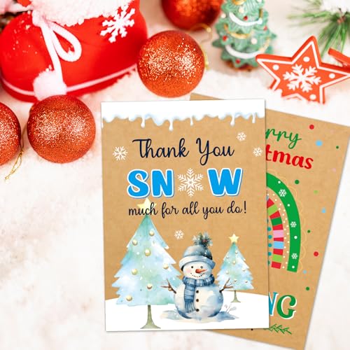 Kraft Christmas Thank You Cards for Teachers - 12 Pack Holiday Appreciation Cards with Envelopes & Stickers