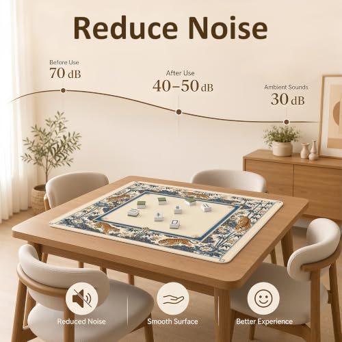 Chinoiserie Tiger Mahjong Mat 31.5" Square - Anti-Slip Noise-Reducing Cover