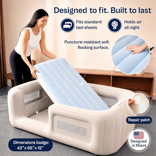 Inflatable Toddler Travel Bed with Bumpers and Electric Pump - 28x52 Inch