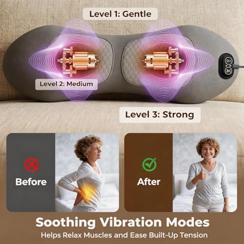 4-in-1 Lumbar Support Pillow Massager with Remote Control - Heat, Vibration & Stretching