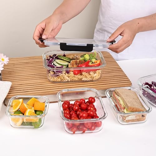 8-Pack Glass Food Storage Containers with Airtight Locking Lids - BPA Free