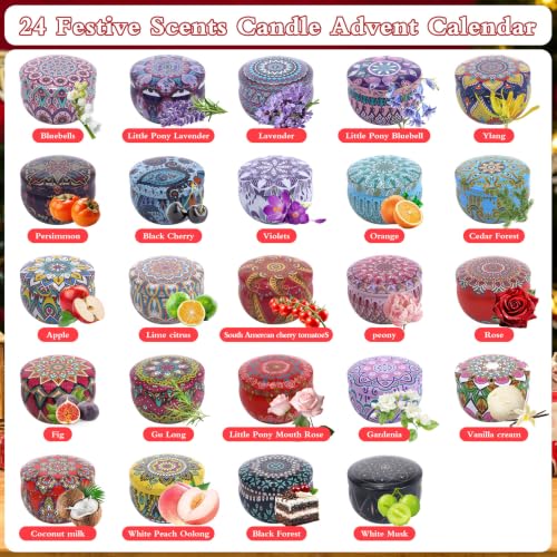 Seeykey Colorful Candle Advent Calendar 2026 – 24 Holiday Fragrances, Soy Wax, Reusable Tins