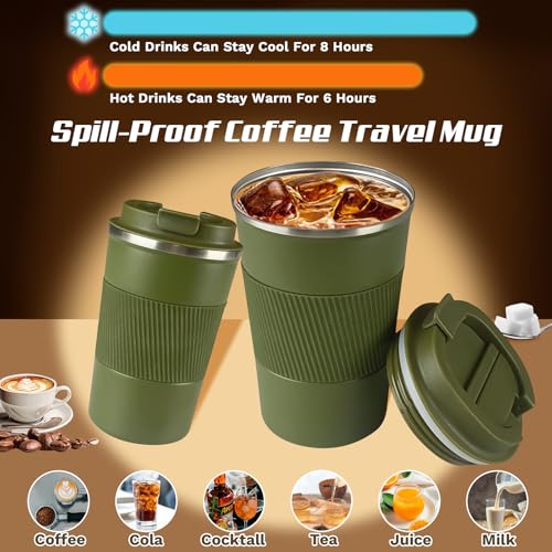 17oz Green Vacuum Insulated Stainless Steel Travel Coffee Mug - Leak Proof with Lid