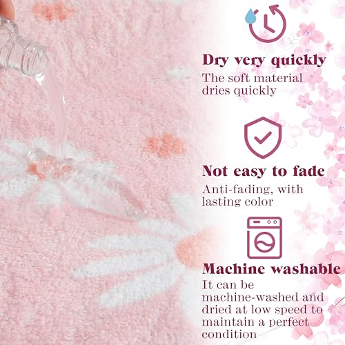 3-Piece Pink Daisy Bathroom Rug Set - Non-Slip Bath Mat & Toilet Lid Cover