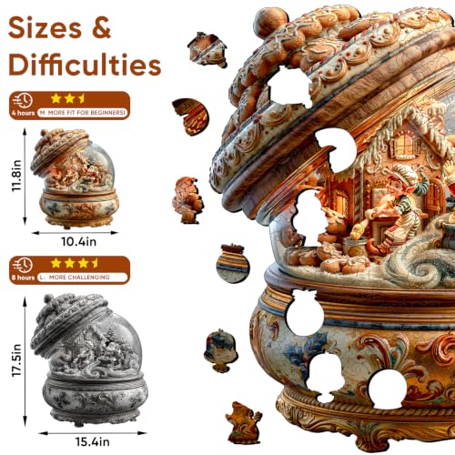 Christmas Wooden Snow Globe Puzzle for Adults - Large 450 PCS Holiday Scene