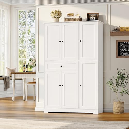 68-Inch Freestanding Kitchen Pantry Storage Cabinet with Drawer, White