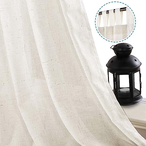 H.VERSAILTEX 2 Pack Ultra Luxurious Solid High Woven Linen Elegant Semi Sheer Curtains 7 Tab Top Breathable and Airy Drapes for Bedroom/Living Room - 52 by 96 Inch, Set 2 Panels, Heathered Natural
