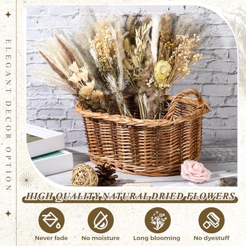 4-Pack Large Boho Dried Flower Bouquets, 15-17 Inch Natural Floral Decor
