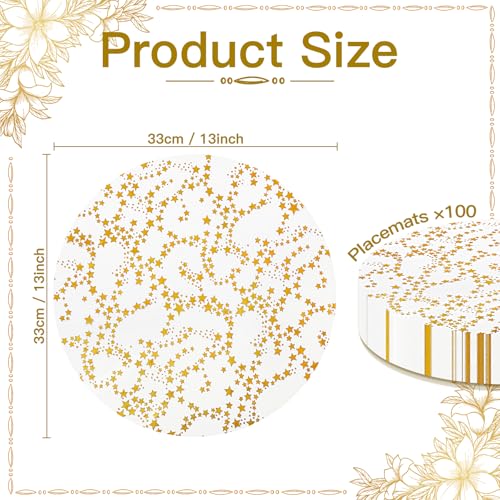 Soleebee 100 Pack Golden Stars Disposable Round Placemats 13" – Doilies for Wedding Birthday Party