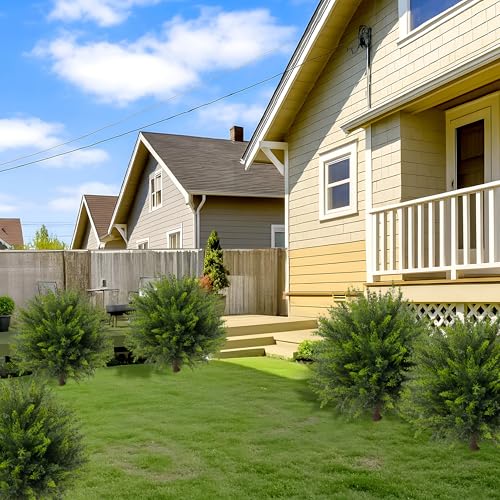24.5-Inch Artificial Cedar Topiary Ball Trees - 4 Pack UV Resistant Shrubs
