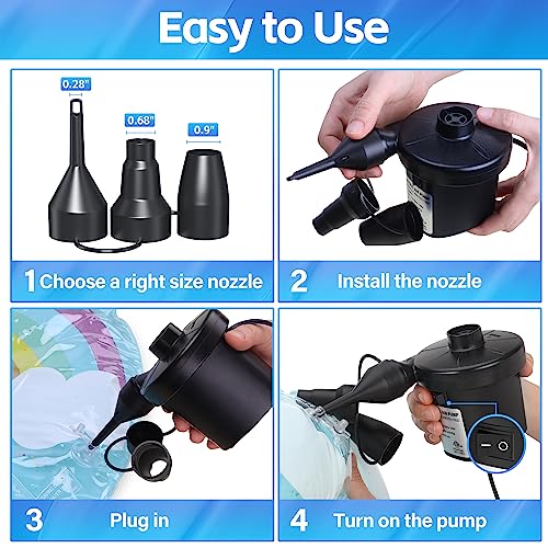 Electric Air Pump for Inflatables - 110V AC/12V DC, 50W with 3 Nozzles