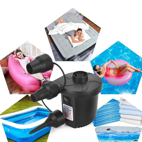 Electric Air Pump for Inflatables with 3 Nozzles - Fast Inflator & Deflator