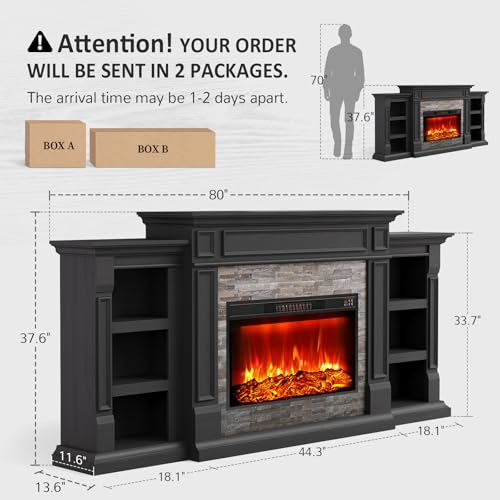 Naice 80" Electric Fireplace with Mantel TV Stand for Living Room |