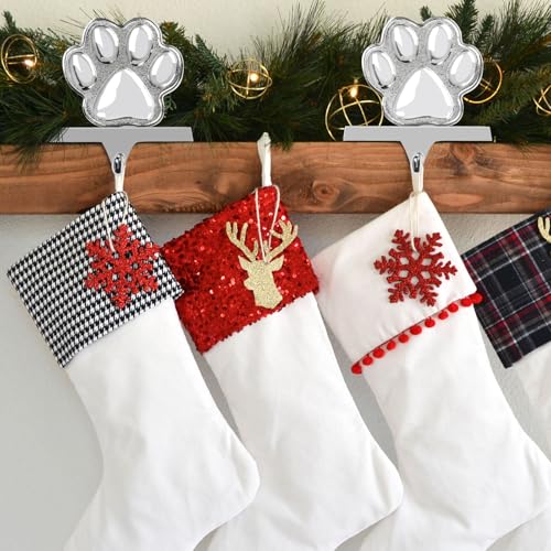 3D Silver Dog Paw Christmas Stocking Holder for Mantel Decoration