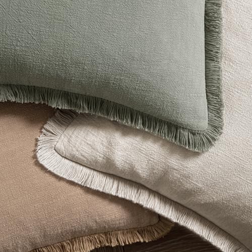 MIULEE 20x20 Inch Linen Fringe Decorative Throw Pillow Covers Set of 2 Natural Beige Farmhouse Style