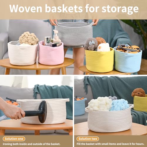 Woven Cotton Rope Storage Basket - 13x8x6 Decorative Organizer for Home and Nursery