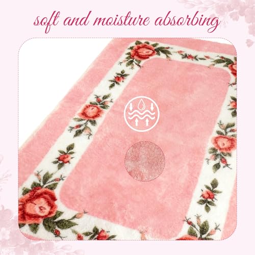 5-Piece Floral Bathroom Rug Set, Soft Absorbent Non-Slip Rose Bath Mats