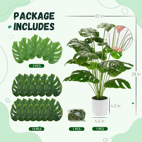28-Inch Artificial Monstera Plant in White Pot, Faux Tropical Indoor Plant