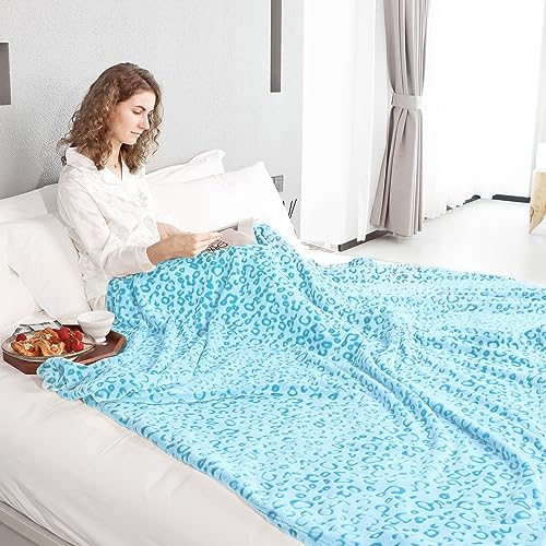Blue Leopard Print Queen Throw Blanket 90x90 in by ZHIKU