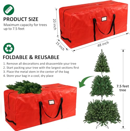7.5 Ft Christmas Tree Storage Bag Waterproof Heavy Duty Red