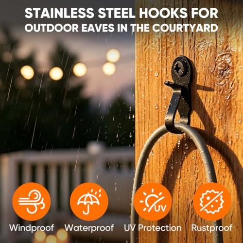48 Pack Heavy Duty String Light Hooks, Rustproof Stainless Steel Screw Clips