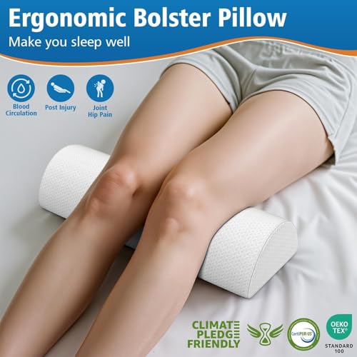 Memory Foam Knee Pillow for Side Sleepers - Half Moon Bolster for Pain Relief