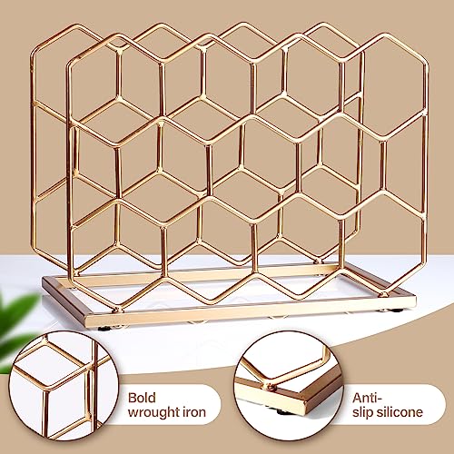 14-Bottle Geometric Metal Wine Rack - Freestanding Gold Countertop Holder