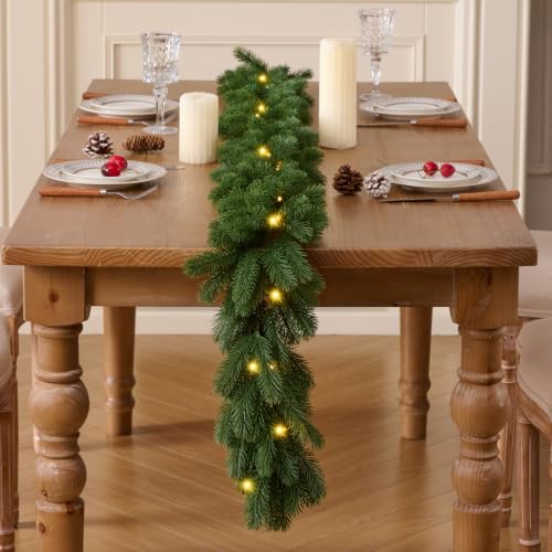 6FT Prelit Norfolk Pine Garland - Artificial Christmas Wreath with LED Lights, Lush Realistic Foliage, Indoor Outdoor Decor