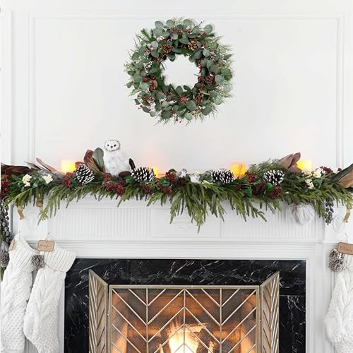 24-Inch Christmas Wreath with Red Berries, Pine Cones, and Eucalyptus Leaves