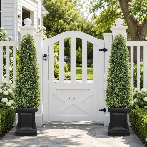 3.5ft Artificial Topiary Trees Set of 2, Boxwood Potted Plants for Porch