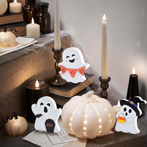 3-Piece Wooden Halloween Ghost Tiered Tray Decor Set for Table Display