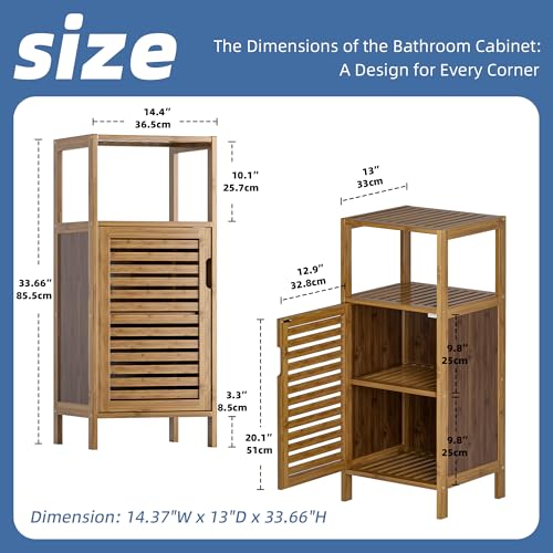 4-Tier Bamboo Bathroom Floor Cabinet - Slim Free Standing Storage Organizer