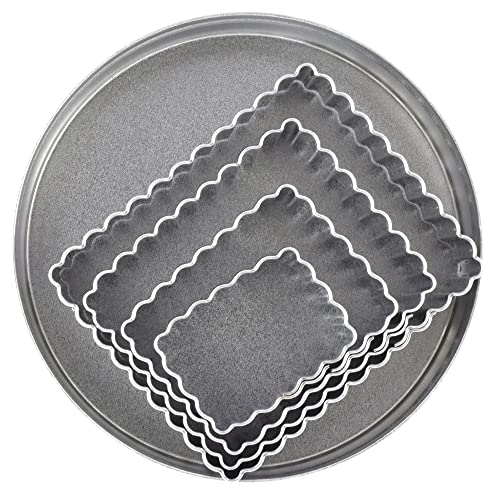 R&M Fluted Rectangle 4-Piece Cookie Cutter Set – Graduated Steel Bakeware (Rectangle)