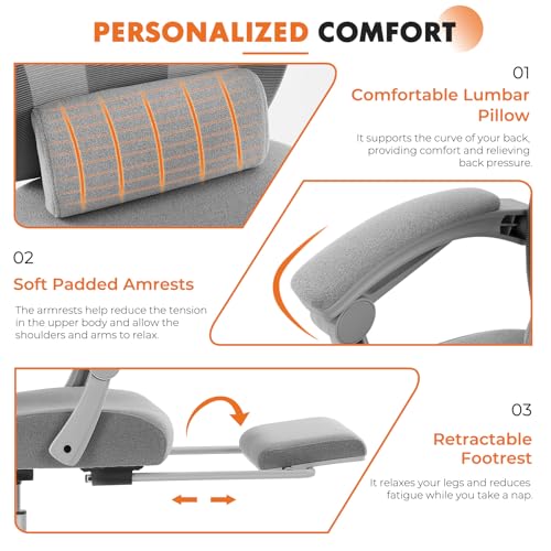 Ergonomic Mesh Office Chair with Lumbar Support, Footrest and Adjustable Headrest