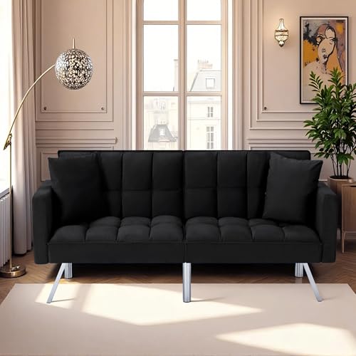 78-Inch Velvet Convertible Sofa Bed, Reclining Futon Couch for Living Room