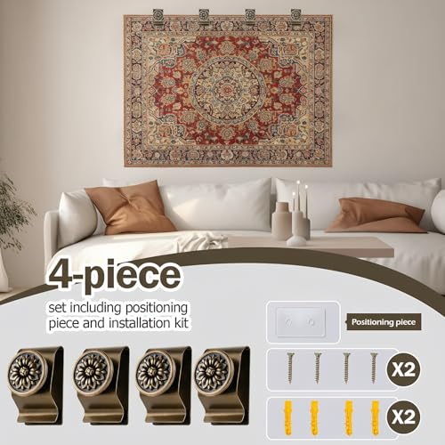 Stainless Steel Tapestry Hangers for Wall - 4 Pack Quilt Clips (Bronze)