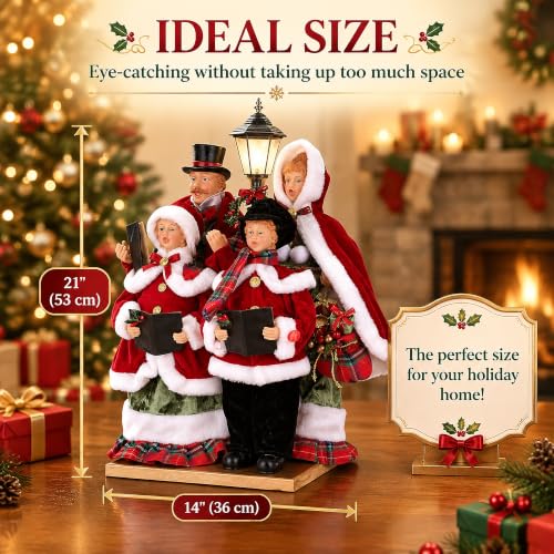 Lighted Christmas Carolers Figurines Set with Street Lamp - 21 Inch Holiday Decor