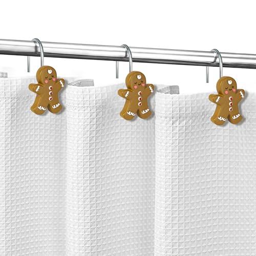 Sunlit Gingerbread Man Christmas Shower Curtain Hooks, Resin 12-Piece Set