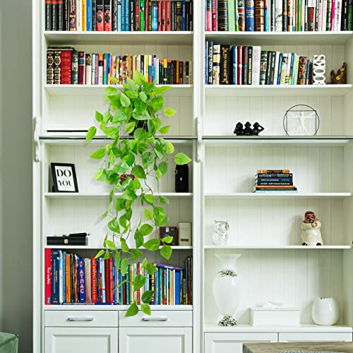 Realistic Artificial Hanging Pothos Plant in Black Pot - 39 Inch Vine