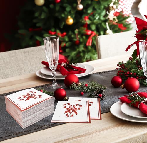 Christmas Candy Cane Cocktail Napkins - Pack of 100 Holiday Party Paper Serviettes