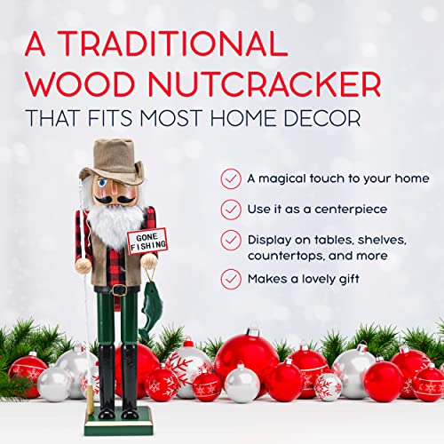 15-Inch Wooden Fisherman Nutcracker Figurine - Christmas Table Decor