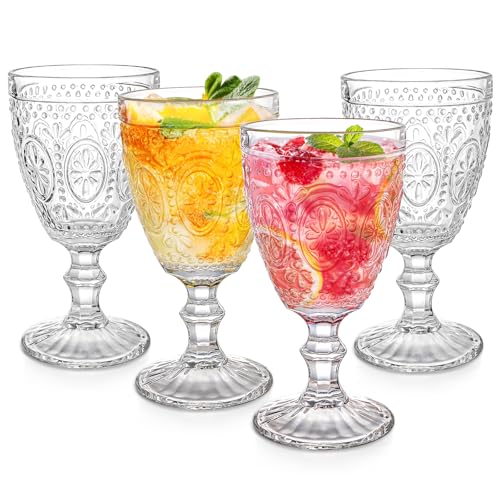 Clear Glass Goblets 10oz - Set of 4 Stemmed Drinking Glasses for Parties