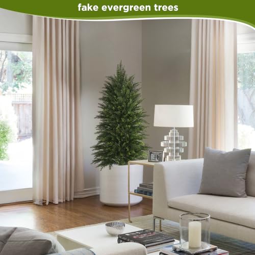 4ft Artificial Cedar Topiary Trees - Set of 2 Potted Faux Evergreen Shrubs