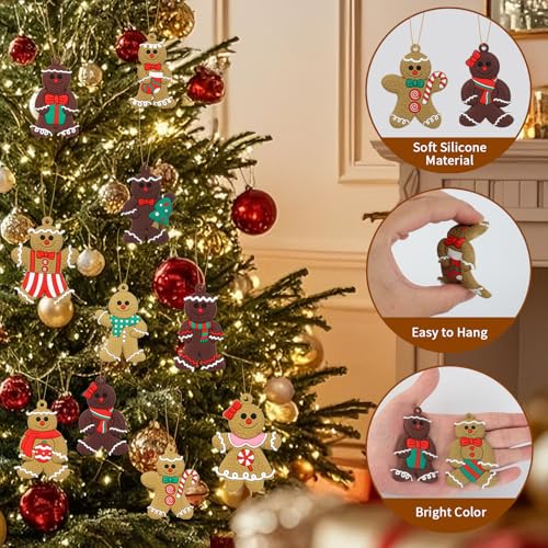 16 Pcs Gingerbread Man Christmas Ornaments - 3 Inch Shatterproof Figurines