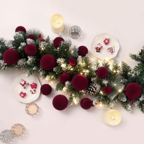 Drayenne Burgundy Velvet Christmas Ball Ornaments Set - 46pcs Shatterproof Holiday Decor