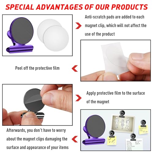 Heavy-Duty Stainless Steel Magnetic Clips with Anti-Scratch Pads - 12 Pack