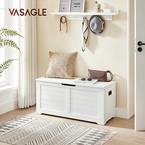 Farmhouse Storage Bench with Safety Hinges, Cloud White Entryway Trunk