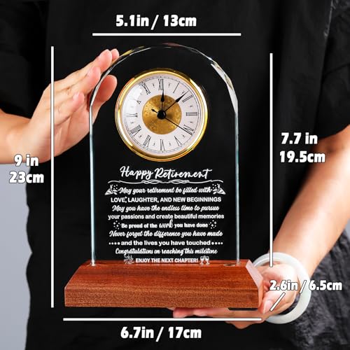 Retirement Glass Clock with Wooden Light Base - Keepsake Farewell Gift
