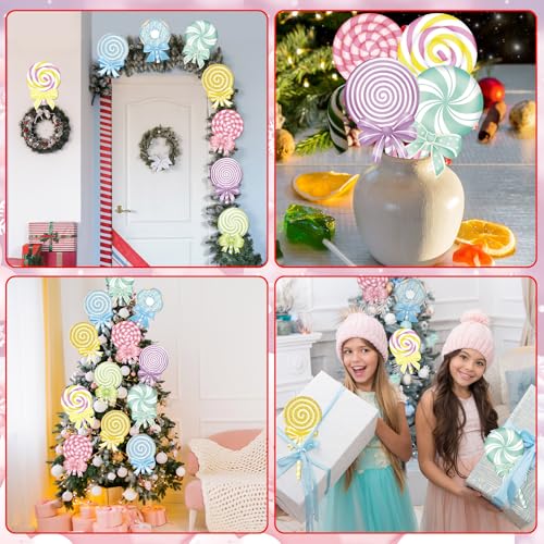 8Pcs Christmas Candyland Candy Cane Ornaments - Large Peppermint Lollipop Tree Picks